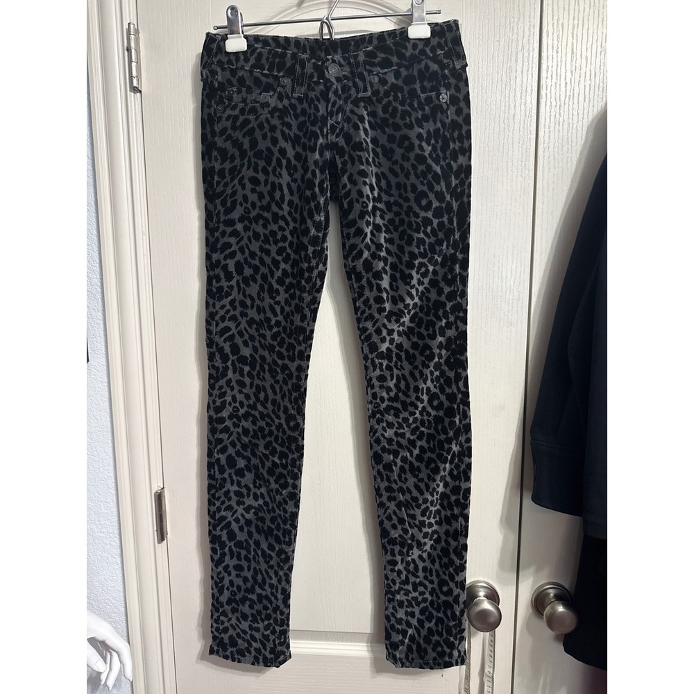 True Religion Stella Low Rise Velvet Skinny Jeans Leopard Print Y2K Indie Sleaze - Picture 2 of 5